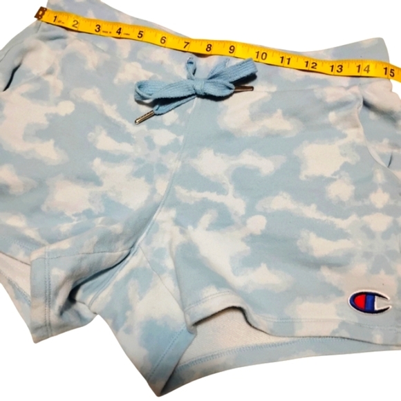 Champion | Woman's Blue Tie-Dye Sky Lazy Drawstring Shorts | Size Small - Picture 7 of 9
